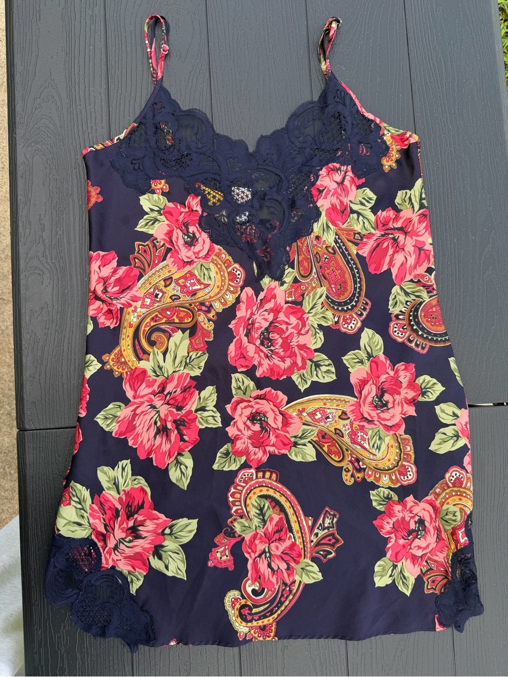 Victoria's Secret Vintage Gold Label Slip Dress with Pink & Green Floral Print